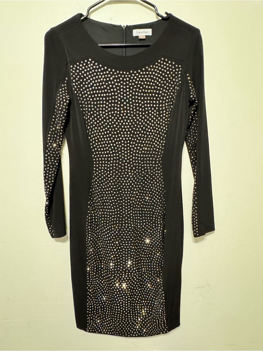 Calvin Klein Black Long-Sleeve Studded Sheath Dress